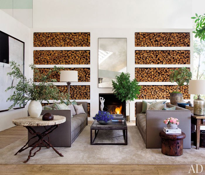 Firewood as a design element Frank Gehry design Patrick Dempsey's Malibu home. 