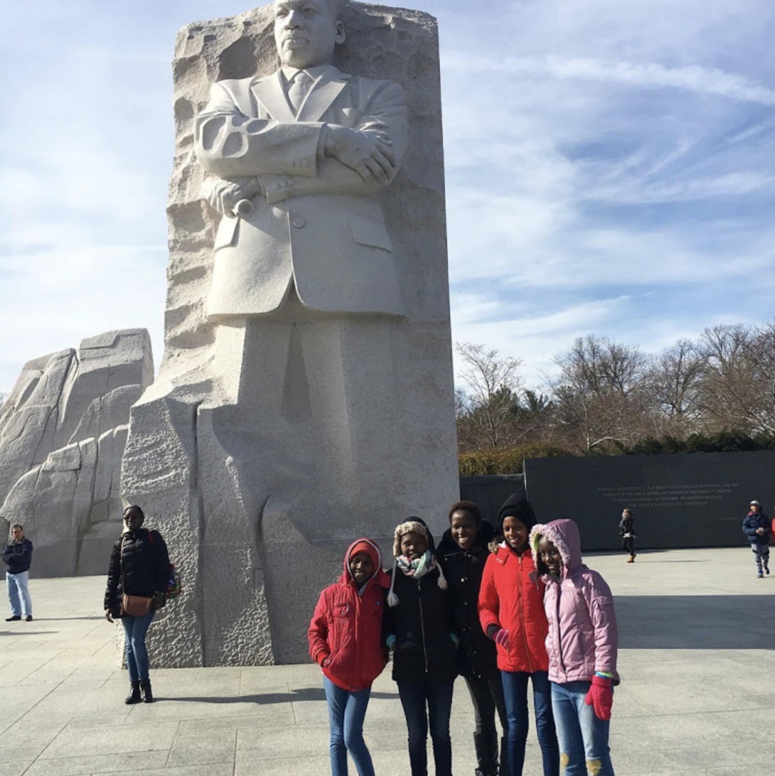 Kakenya and the girls in front of the Martin Luther King Jr. Memorial