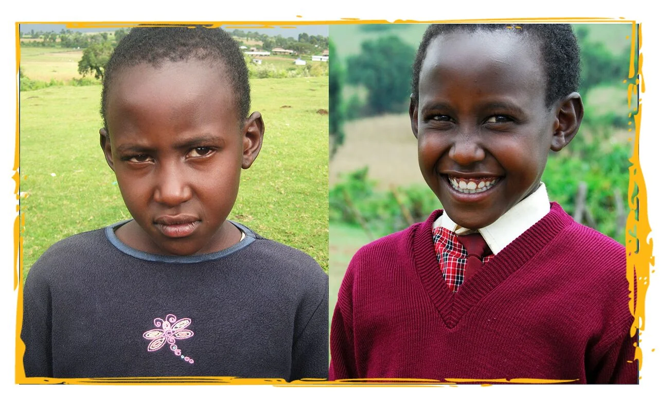 Left to right: Sharon at her enrollment interview in 2008; Sharon after her first 6 months at KCE
