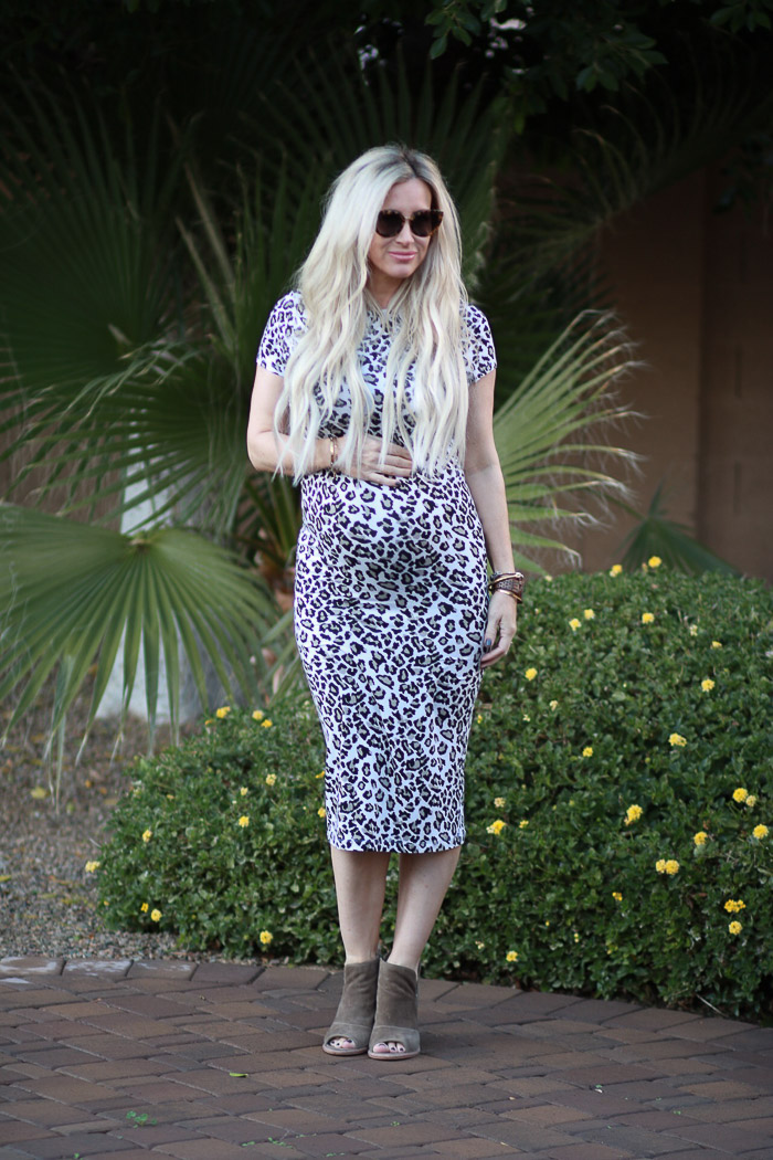 Live Love Blank Blog www.liveloveblank.com ASOS Maternity 7 months pregnant leopard print sheath easy to wear pregnancy maternity Stretch dress Styled with Green Military Anorak Nordstrom Sonix Sunglasses tortoise Vince Camuto Booties Louis Vuitton …