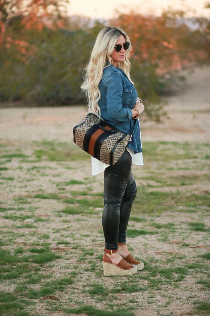 How to Style Faux Leather Maternity Leggings featured by top US fashion blog, Live Love Blank