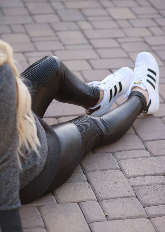 How to Style Faux Leather Maternity Leggings featured by top US fashion blog, Live Love Blank