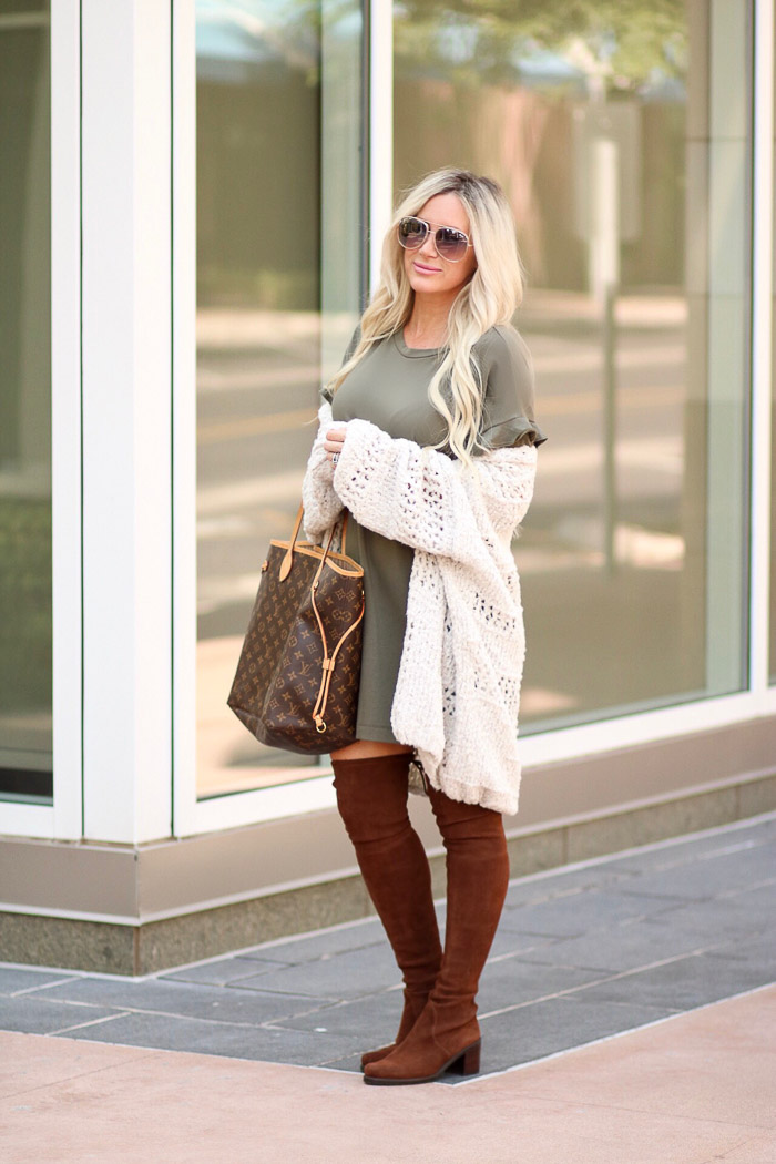 shirt dress with over the knee boots