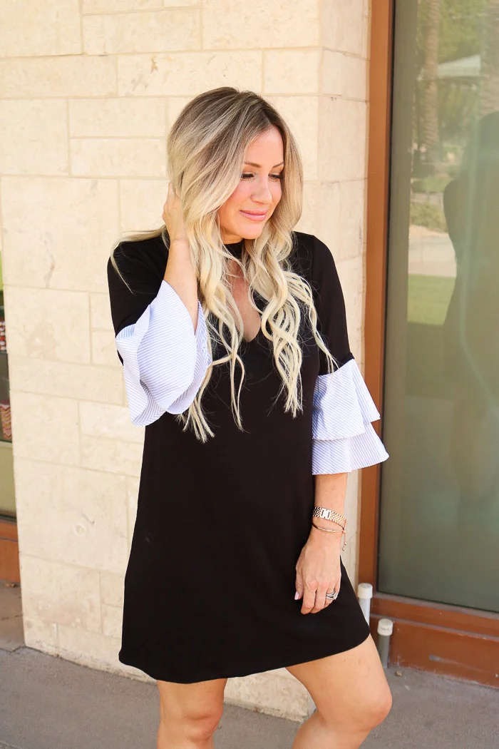 Live Love Blank The Perfect Everyday Dress with Striped Poplin Ruffled Sleeves For Under $50
