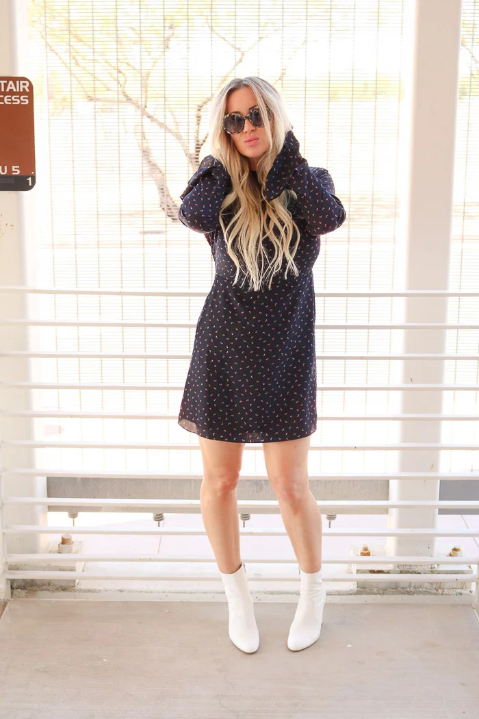 Live Love Blank White Boot Trend with a Flattering Navy Mini