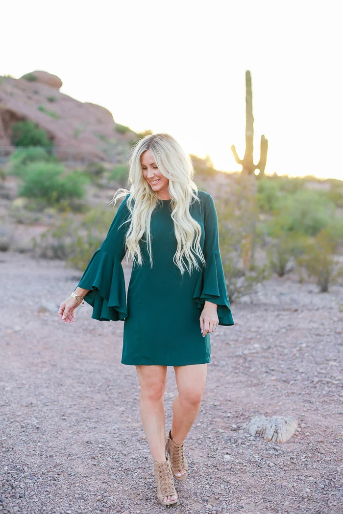 Live Love Blank Green Statement sleeve dress