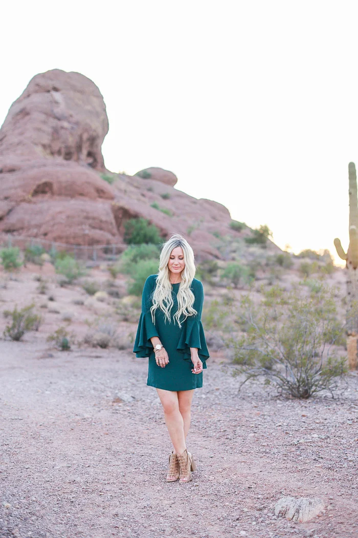 Live Love Blank Green Statement Sleeve Dress