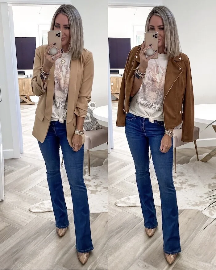 October Walmart Fashion Try-On Haul, Outfit Ideas For Fall, casual style, affordable outfit ideas, fall style, band tees, sweaters, moto jackets, pajamas, jammies