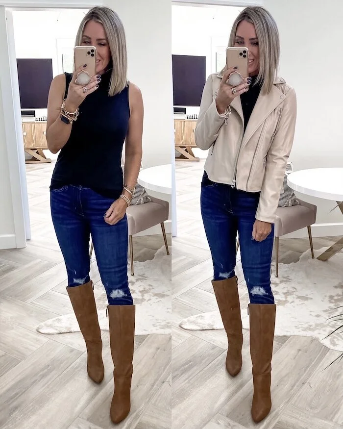 October Walmart Fashion Try-On Haul, Outfit Ideas For Fall, casual style, affordable outfit ideas, fall style, band tees, sweaters, moto jackets, pajamas, jammies