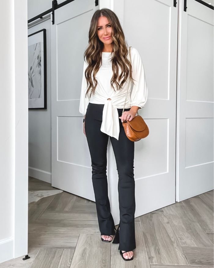 Black Flare Pants with Black Blouse Outfits (3 ideas & outfits)