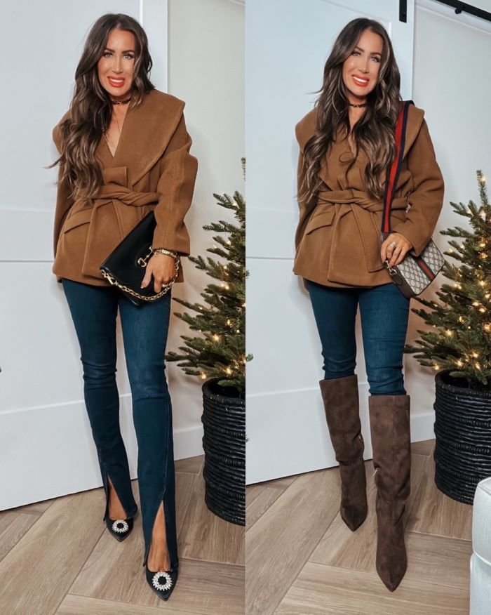 Express Outfits On Sale, Knee High Boots, Split Front Hem Jeans, Sparkle Heels, Winter Outfit Ideas, Gucci Handbags, Gucci Jewelry, Busy Mom OOTD, LiveLoveBlank, Fashion Blogger