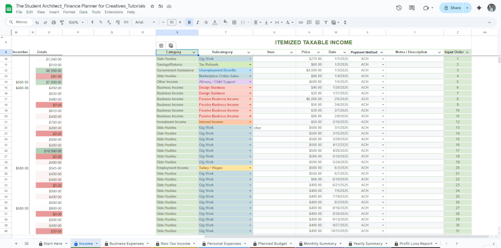 Sortable Table Design How to Sort Tables in the Finance Planner for Creatives — THE STUDENT ...