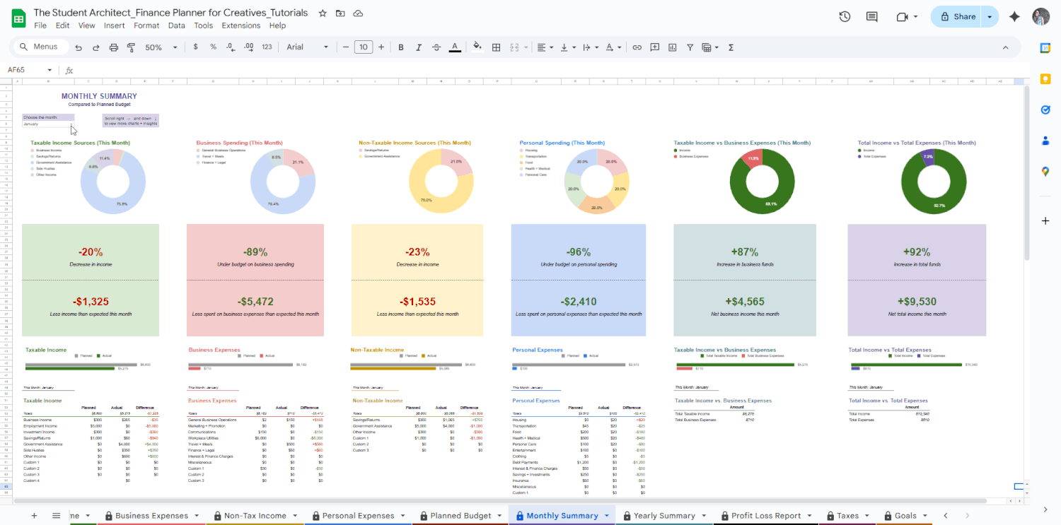 How to Use the Monthly Summary in the Finance Planner for Creatives ...