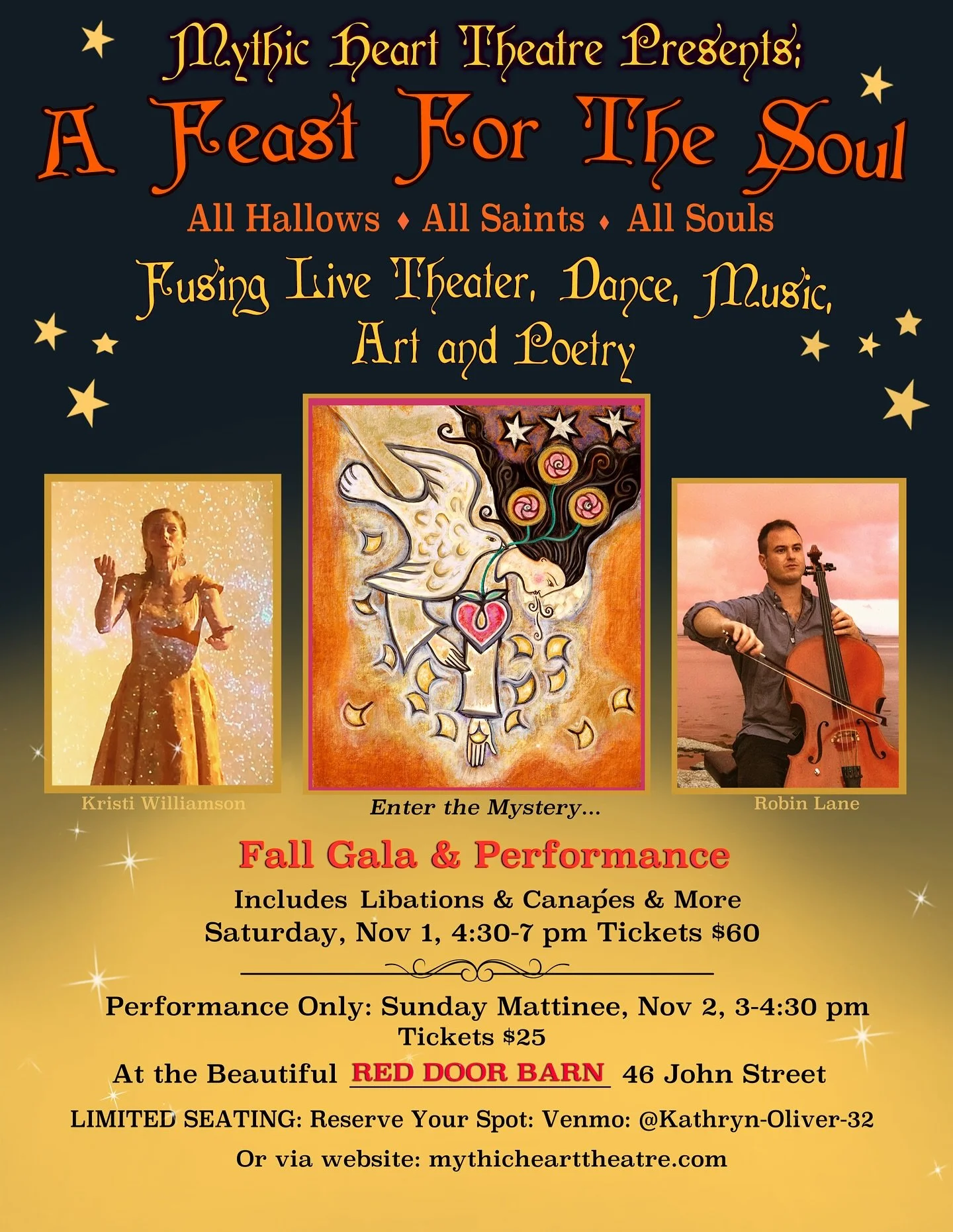 I am honored to be performing with Mythic Heart Theater&rsquo;s A Feast For The Soul! There will be 3 special performances this weekend &amp; next. A Feast For The Soul is part immersive experience, part creative gathering&mdash;blending theater, dan