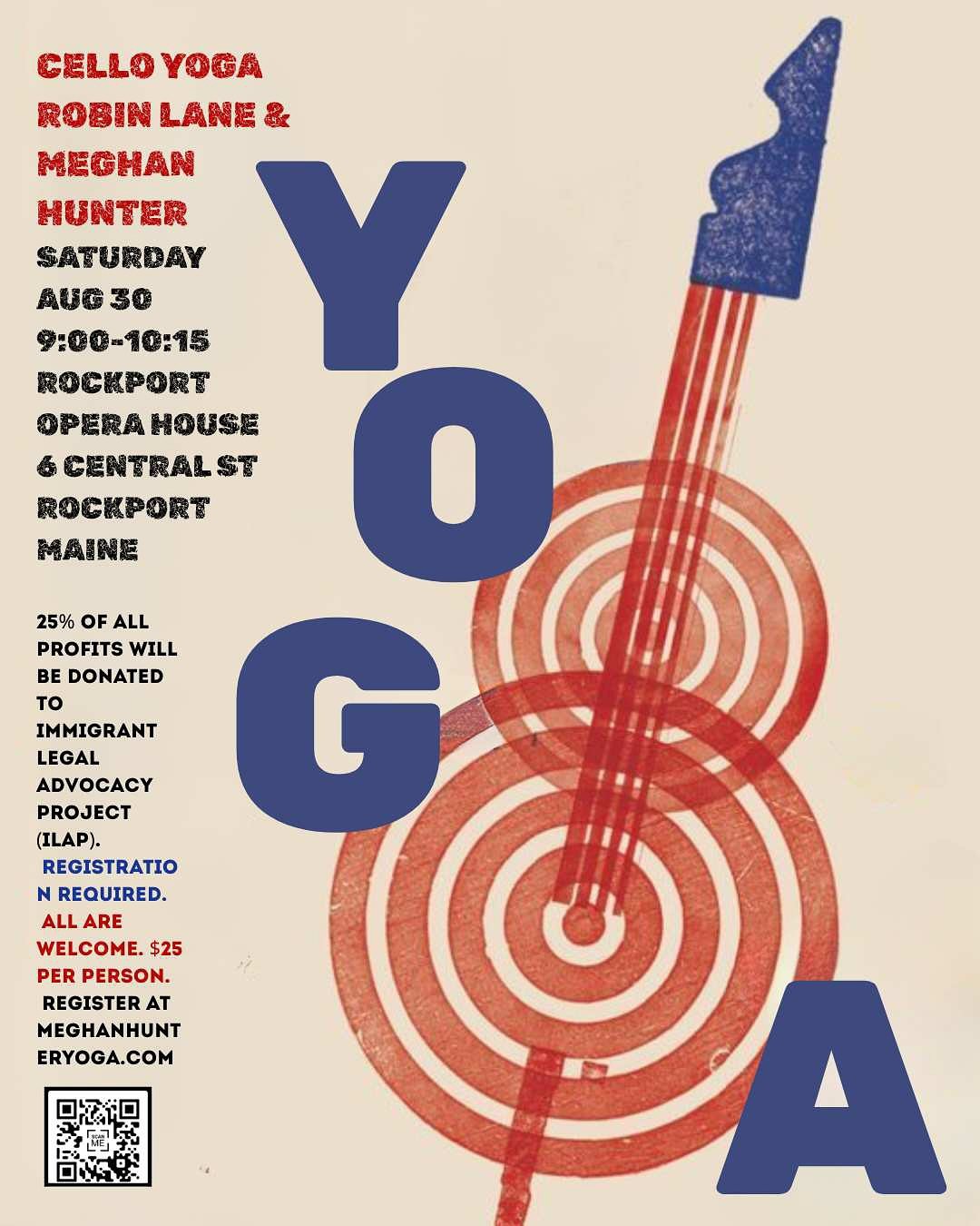 SOLD OUT! Cello Yoga with @meghan.hunter.yoga &amp; @robinthecellist 

Saturday 8/30 from 9:00 am to 10:15 am at the Rockport Opera House. 

All are welcome, but pre registration required. Plenty of mats and props to borrow. Register via link in bio 