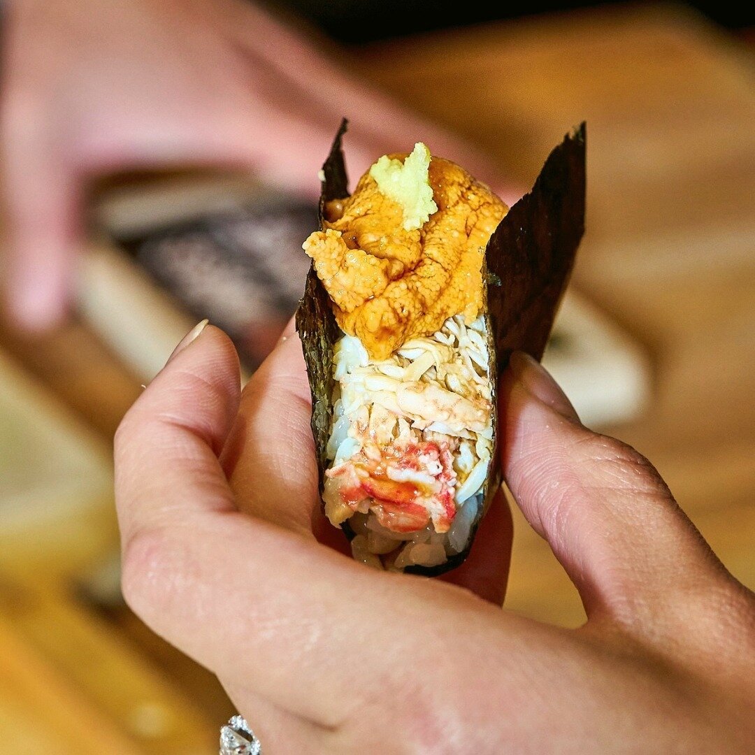 Imported from Hokkaido, uni boasts an umami-rich flavor and creamy texture, making our horse hair crab handroll the perfect bite. Immerse your taste buds when you dine in with us. #Uni #Hokkaido #Wasabi #BayArea #Ultimate #Smallbites #Omakase