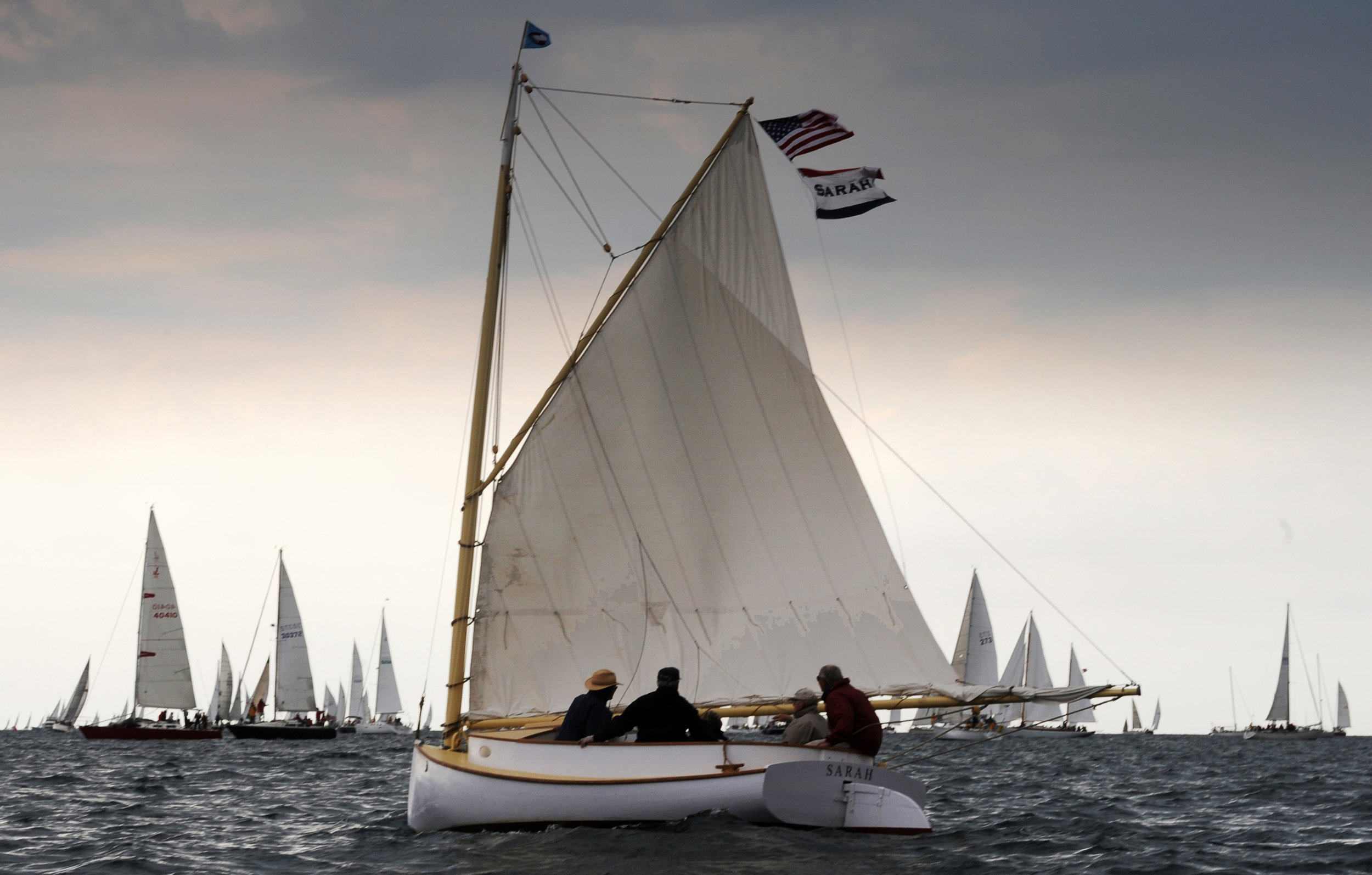  The catboat "Sarah" at the Figawi, Cape Cod, Mass.   