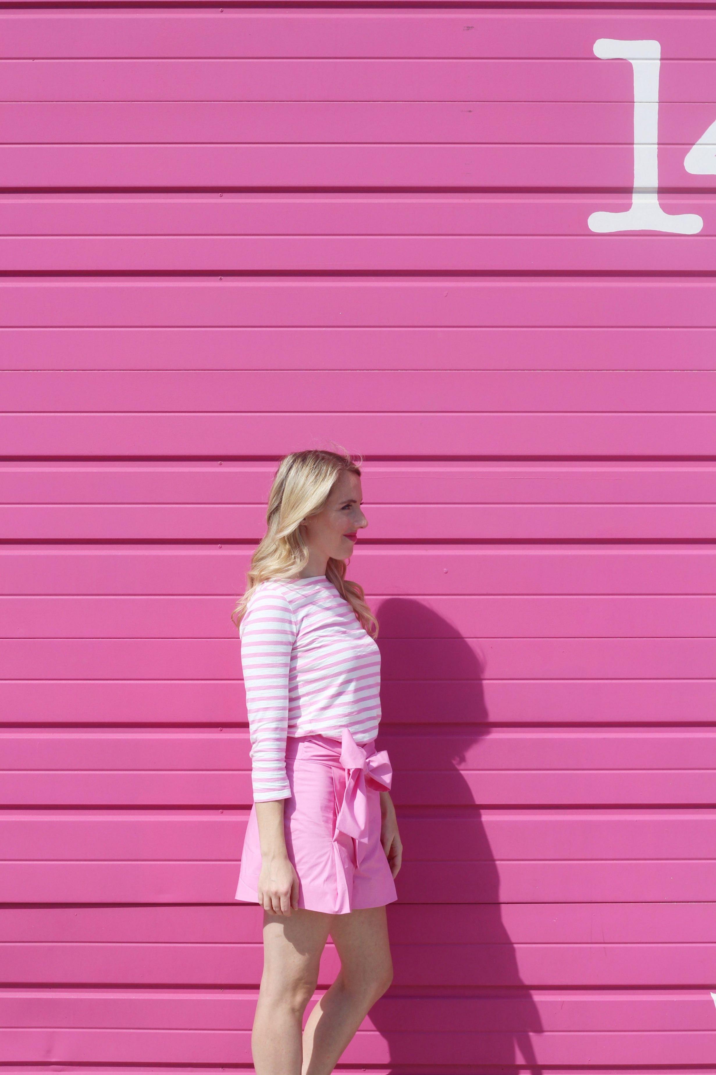 Pink bow shorts and striped top