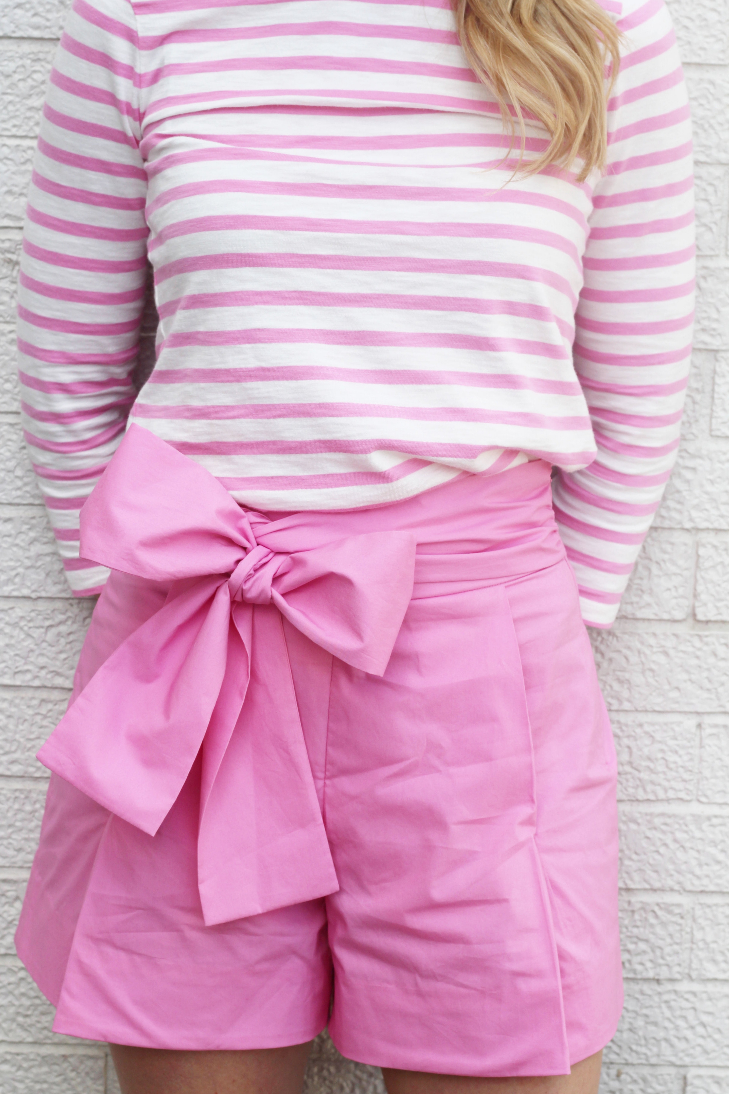 Pink bow shorts and striped top