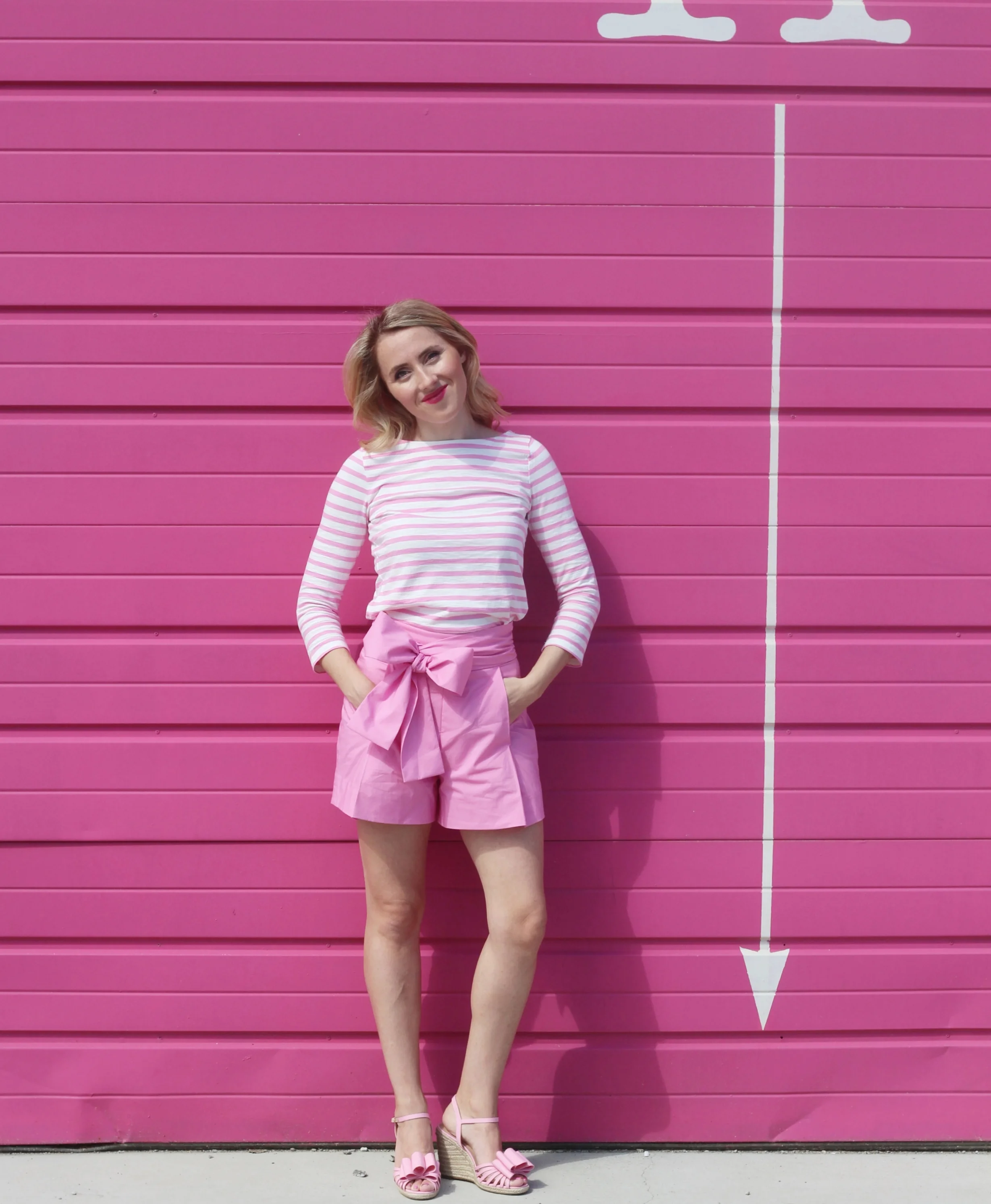 Pink bow shorts and striped top