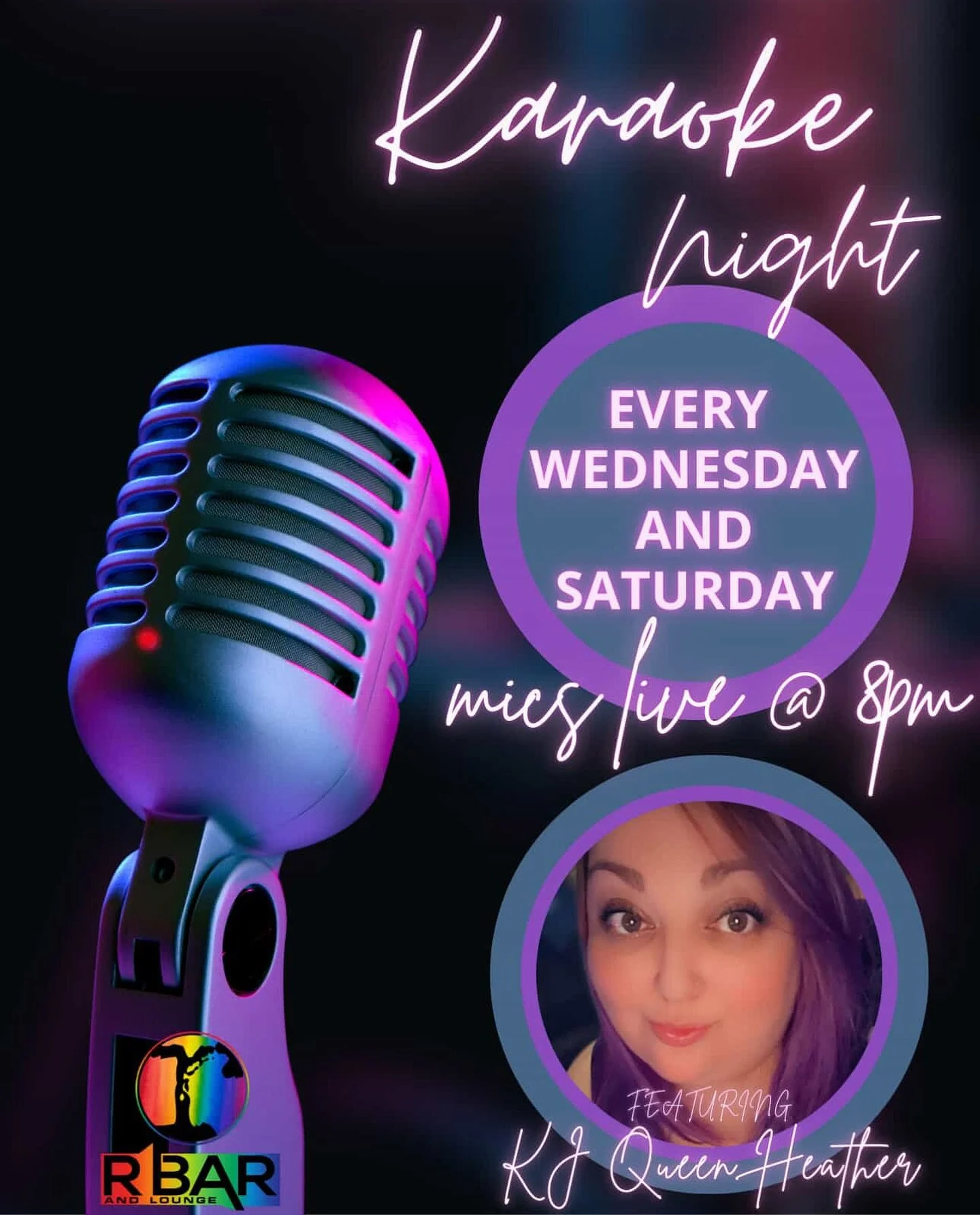 It&rsquo;s R Bar Star Karaoke Night this Wednesday, October 8th!
Come on down and sing your heart out with the one and only KJ Queen Heather. Whether you&rsquo;re a seasoned diva or a first-time performer, the stage is yours!
🎤 Mics are live at 8 PM