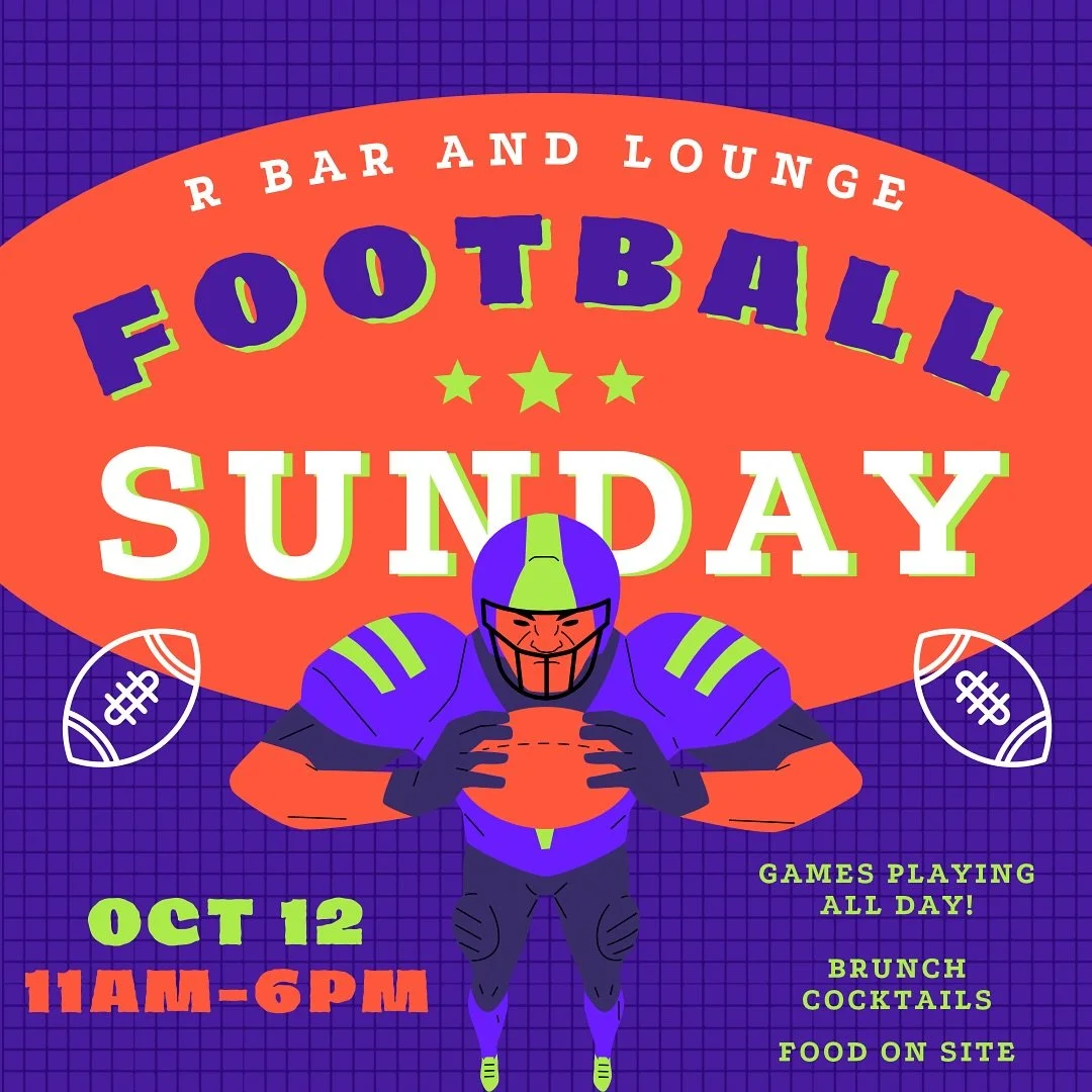 🏈 It&rsquo;s Sunday FUNDAY at R Bar &amp; Lounge! 🏈
Catch every game, every play, and every touchdown with us!

🍹 Brunch Cocktails
🍔 Food on site
📺 Games playing ALL DAY!

📅 Sunday, Oct 12
🕚 11AM&ndash;6PM

Grab your crew, grab a drink, and le