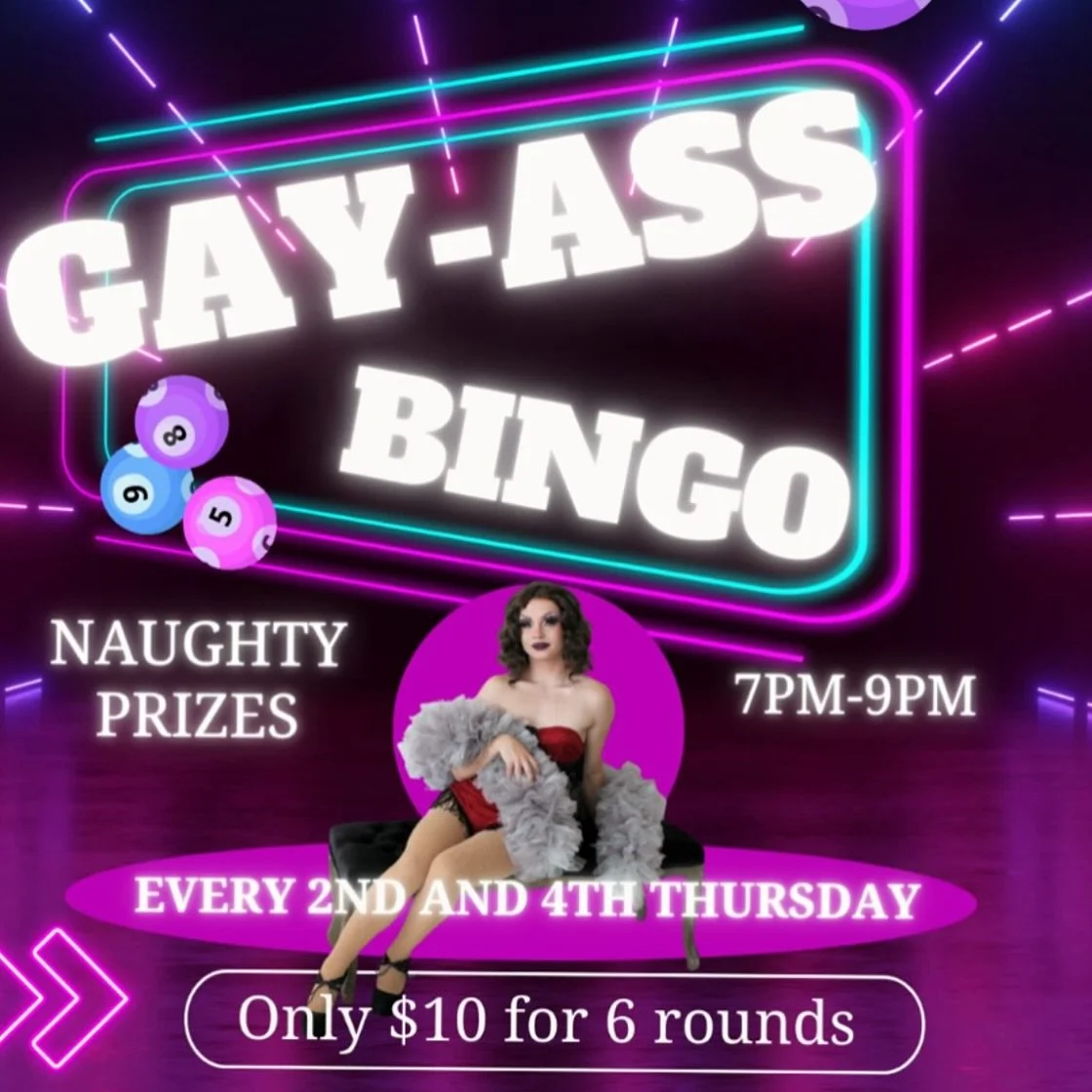 Tired of boring Thursdays? Spice things up with GAY-ASS BINGO tonight! Hosted by the lovely @miss_jewdy_ 💅
Doors open at 7 PM for 6 rounds of high-energy fun and guaranteed NAUGHTY PRIZES! Grab your friends, grab a spot&mdash;it&rsquo;s just $10! Le
