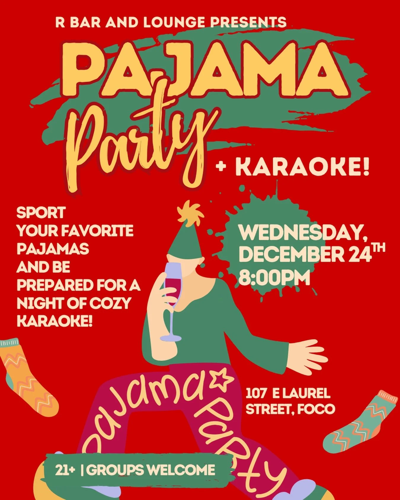 🎄✨ Cozy vibes only ✨🎤
Pajamas on, mics up, drinks flowing. Join us for Pajama Party + Karaoke at R Bar &amp; Lounge &mdash; where comfy meets chaotic in the very best way😉

🗓 Wednesday, December 24
⏰ 8PM
📍 107 E Laurel St, FoCo
🔞 21+ | Groups w