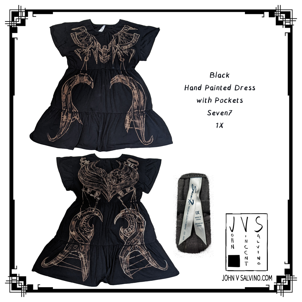 hand painted black dress Flame Floral Crepe Dress in Black