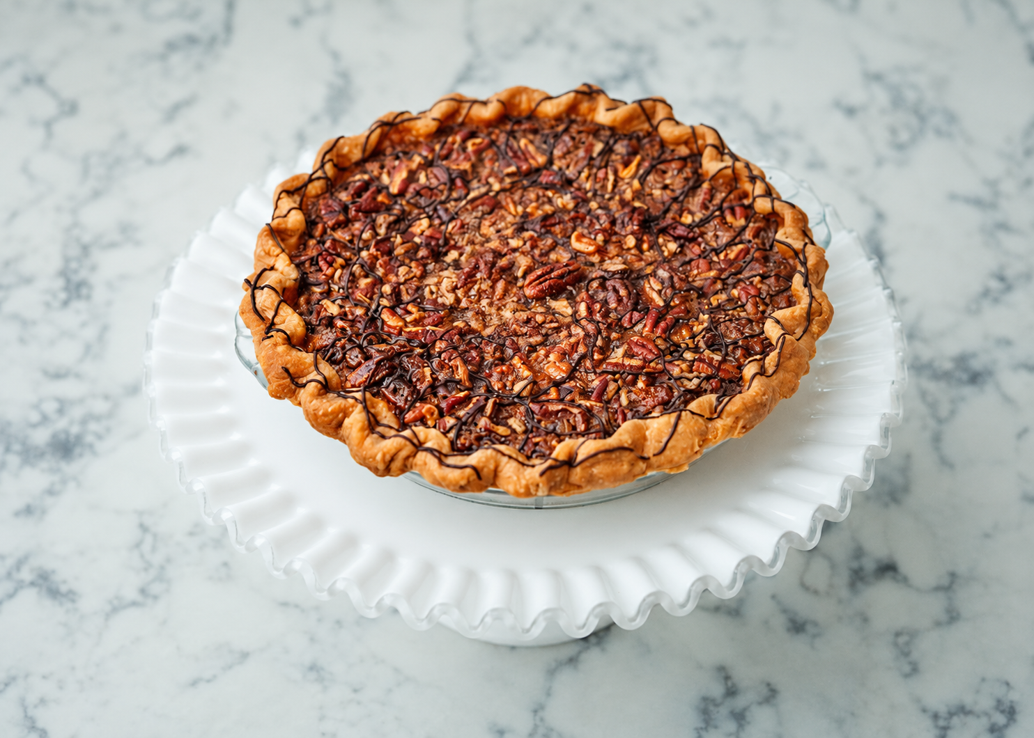 Rustic Pecan Pie on Ruffled Cake Stand.png