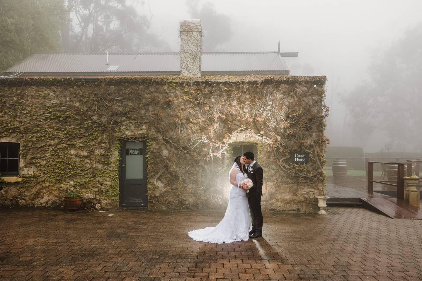 I swear, @mountloftyhouse is in its own little climate bubble. Driving up the hill, ever so suddenly, you enter a layer of fog so thick you can't see the rain. It was magical and other worldly working in it for Lisa &amp; Hayden's elopement with @our