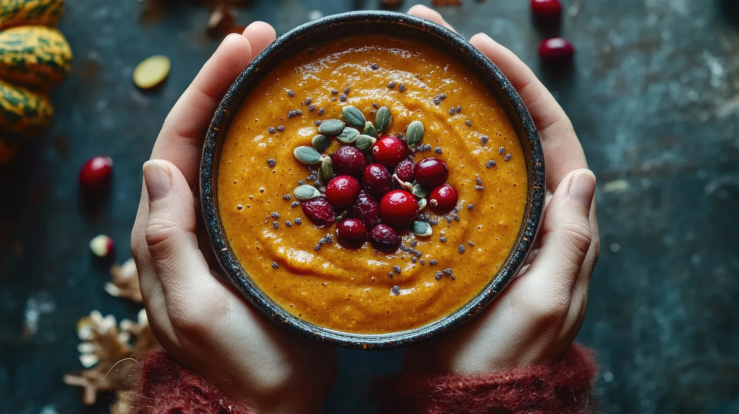 Pumpkin Soup with Cranberries and Sage