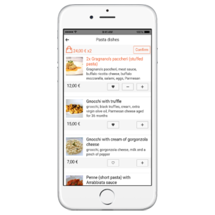 sullo smartphone dei clienti appare il menu del tuo locale tradotto nella lingua corretta quindi i clienti sfogliano il menu digitale e ordinano