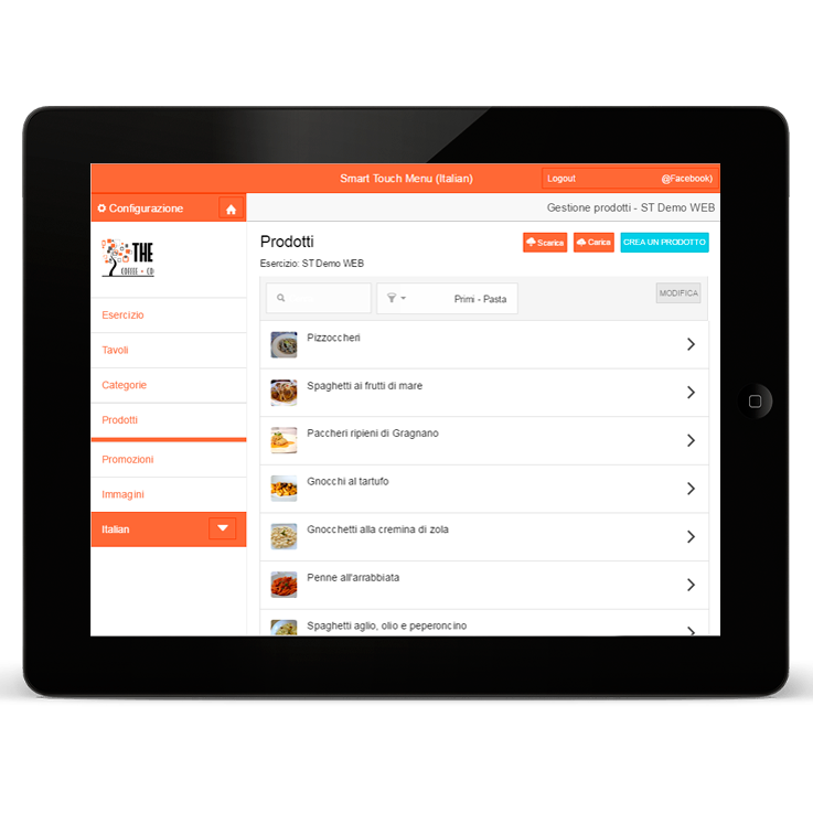 gestisci dal tablet o dal pc ovunque ti trovi configuri tutti gli aspetti del tuo menu in modo semplice ed intuitivo