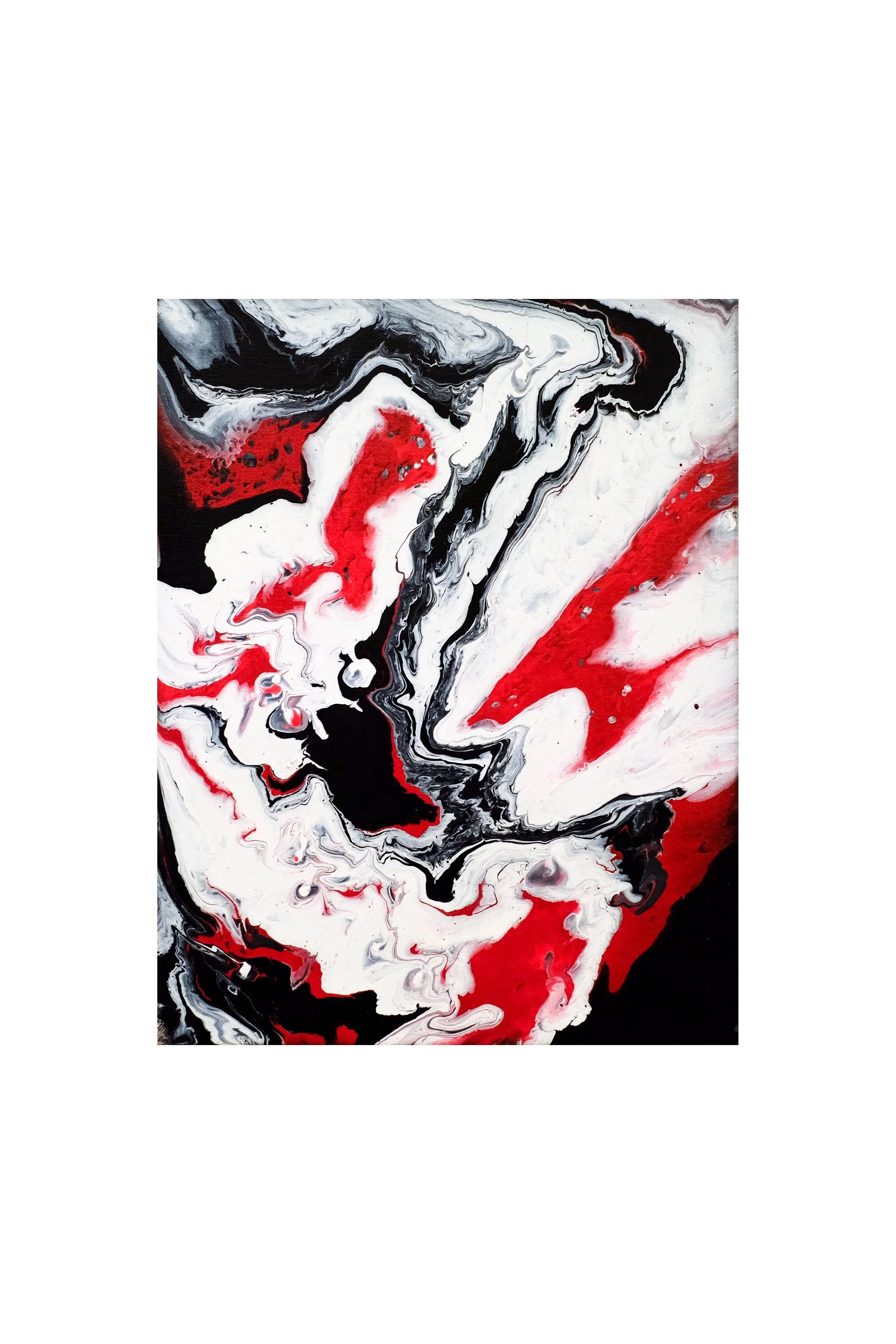 Black, white, red fluid