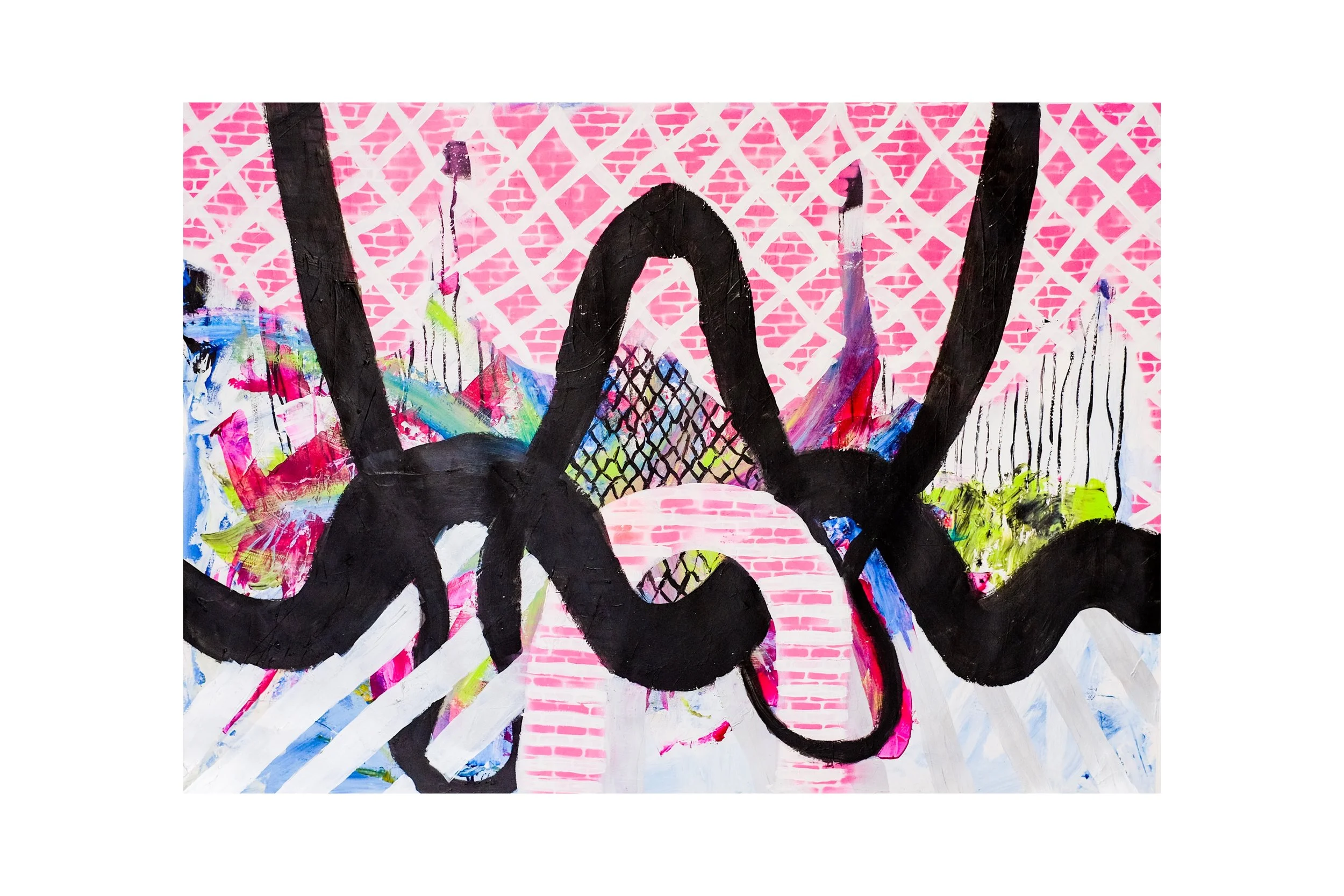 pink bricks, white fence