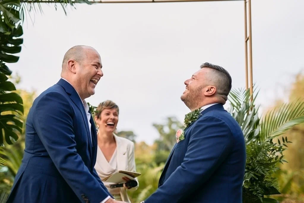 Adelaide Marriage Celebrant Penelope Carrick marrying two grooms at the Adelaide Botanic Garden