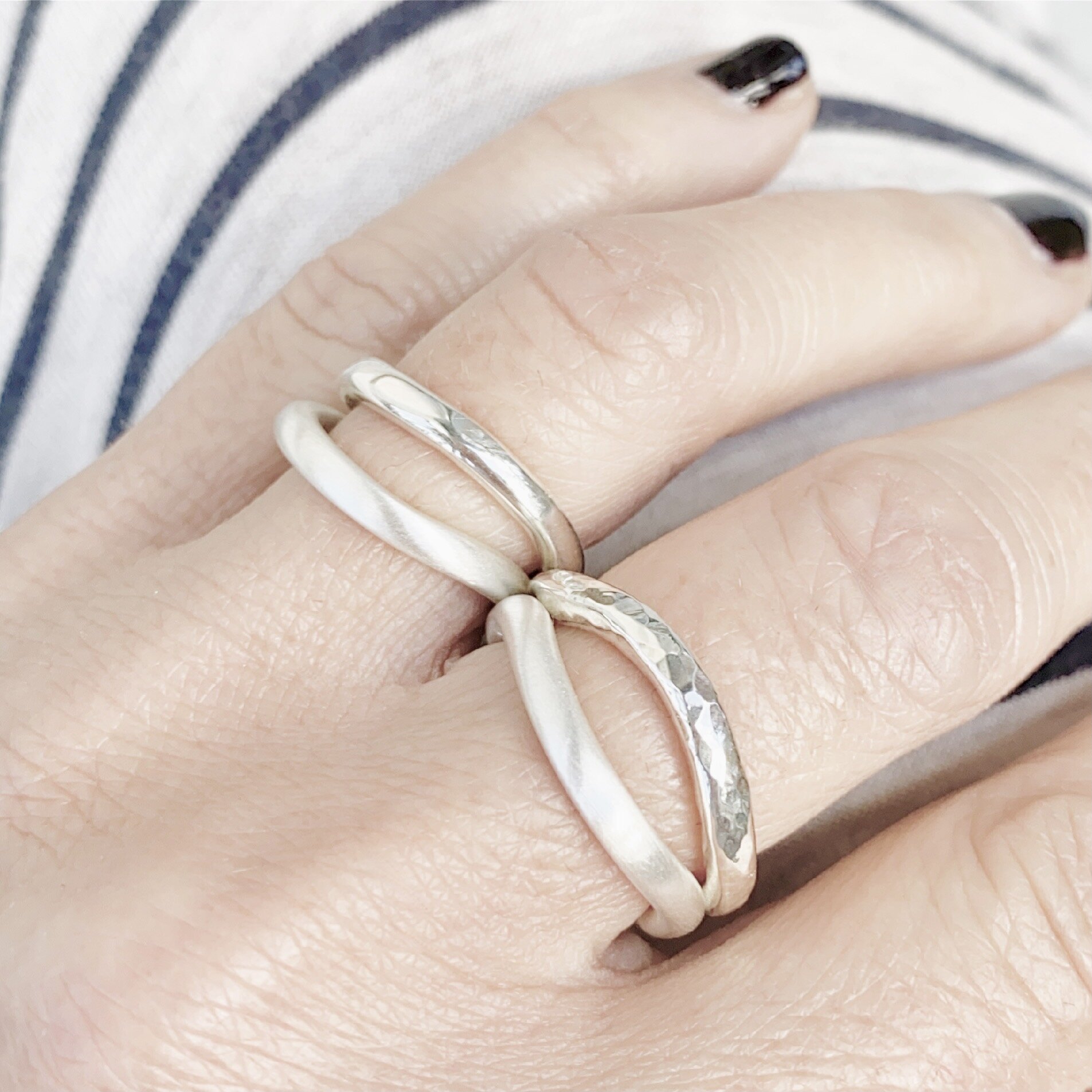 Sterling Silver Petite Organic Free Formed Curved Ring Stacks With Contrasting Finishes $210 each set