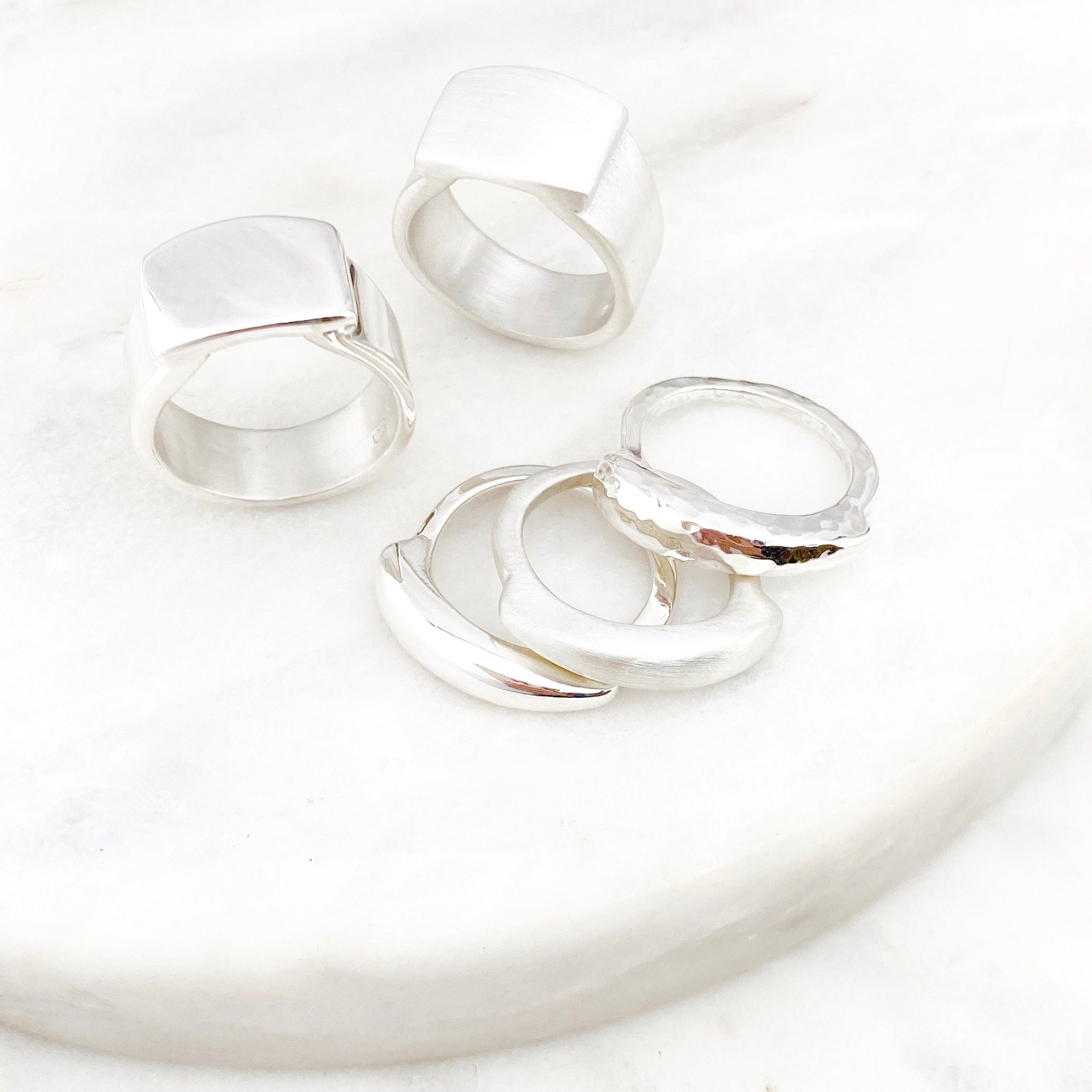 "Modern Signet" and "Pebble" rings in solid Sterling Silver