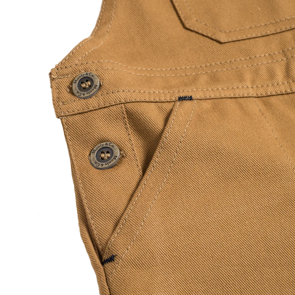 PORTER Bib & Brace Dungaree Tan - Front Button detail.jpg