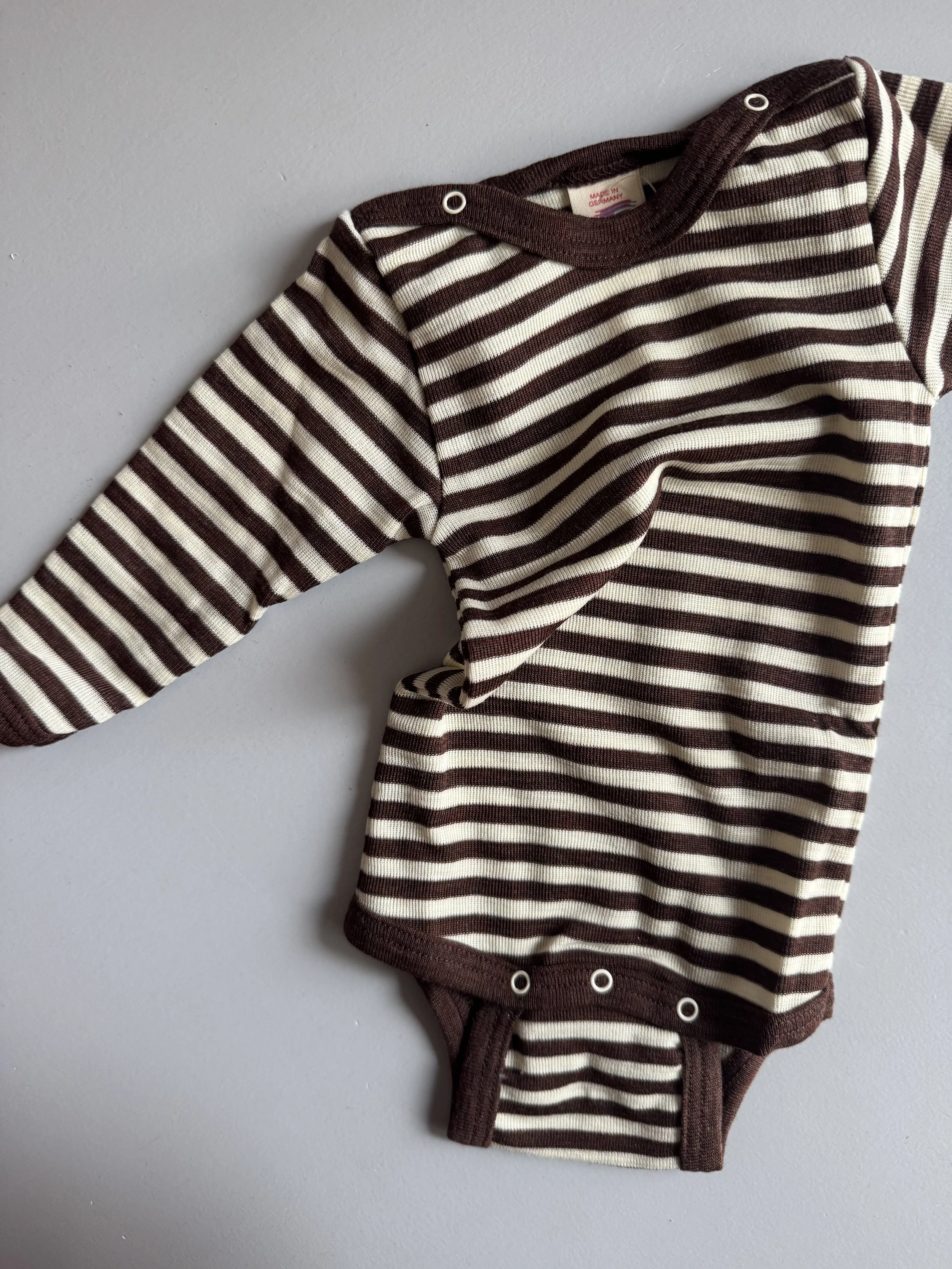 engel, organic marino wool baby body, brown stripes
