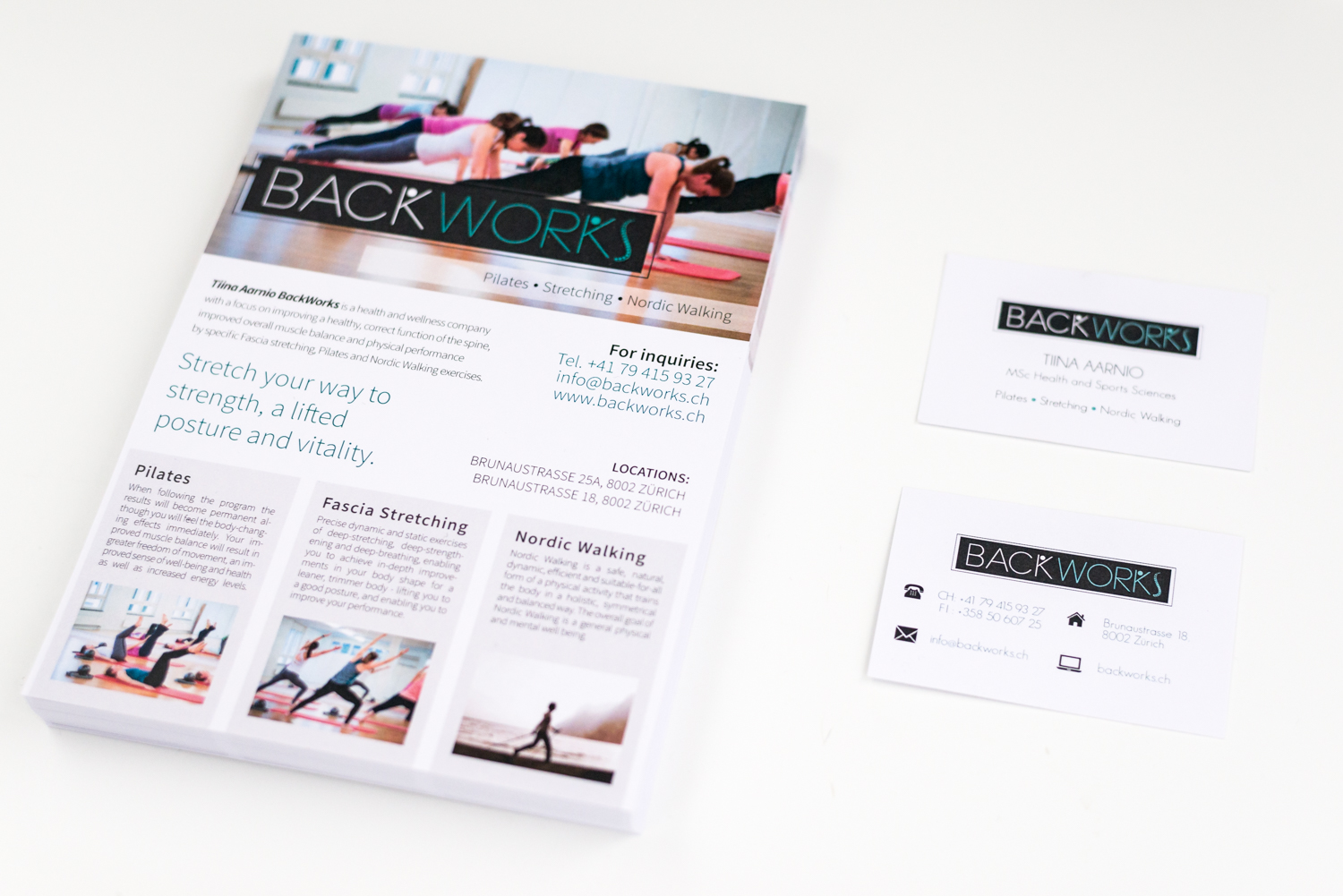 Pilates photos on printed flyers