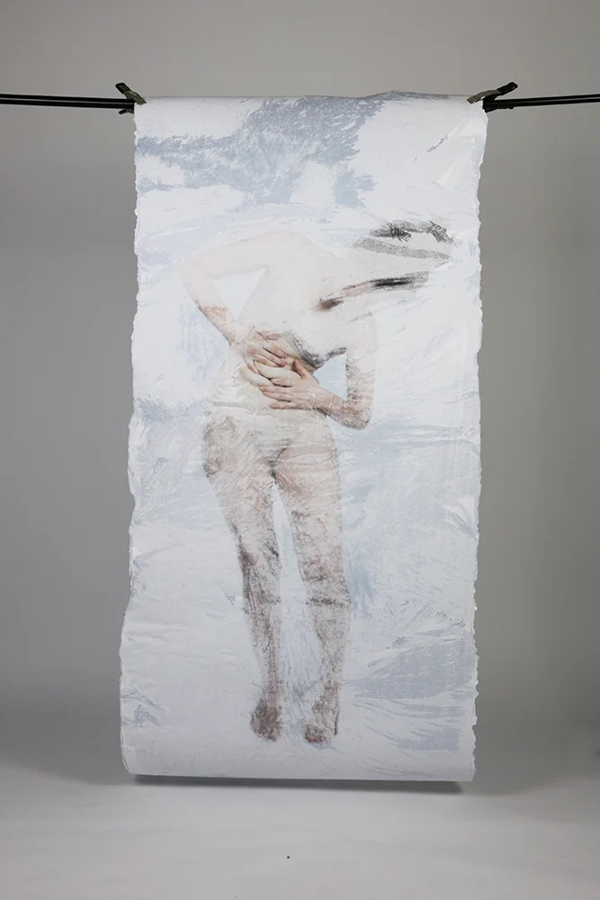 Excavation I (front), Fall 2017, Gel Medium Photo Transfer, 40in x 90in