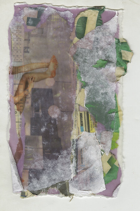  Material Test V, Excavation, 2018, Gel Medium Photo Transfer and Mixed Media, 5in x 7in 