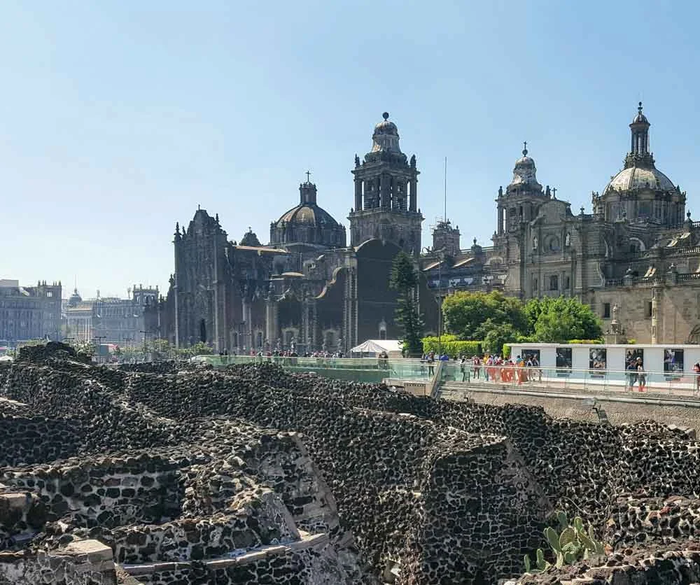 Seek out the city’s spirit at Zócalo, the 2nd largest plaza in the world, as seen from the Templo Mayor. © Christine-Elizabeth Laprade.