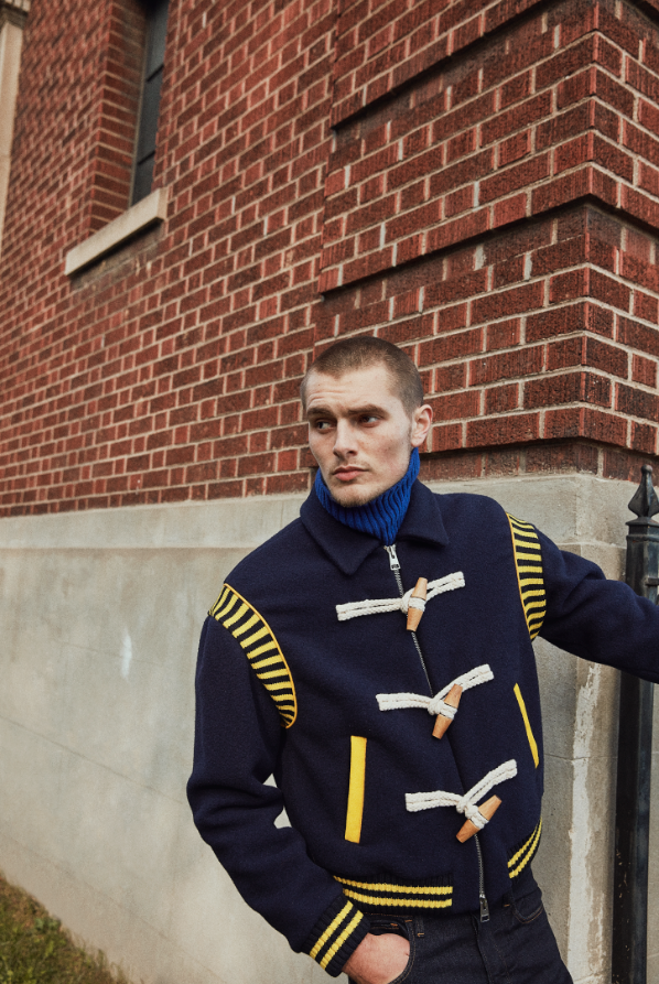 Jacket ($1,995) JW ANDERSON at HUDSON’S BAY. Turtleneck ($160) and Jeans ($180) G-STAR RAW.