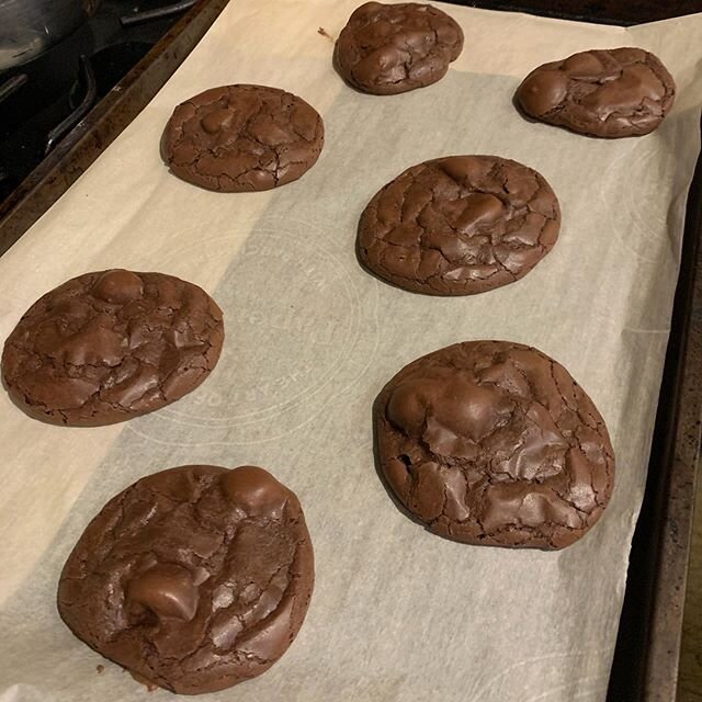 Chocolate peanut butter cookies with mini Reese cups!