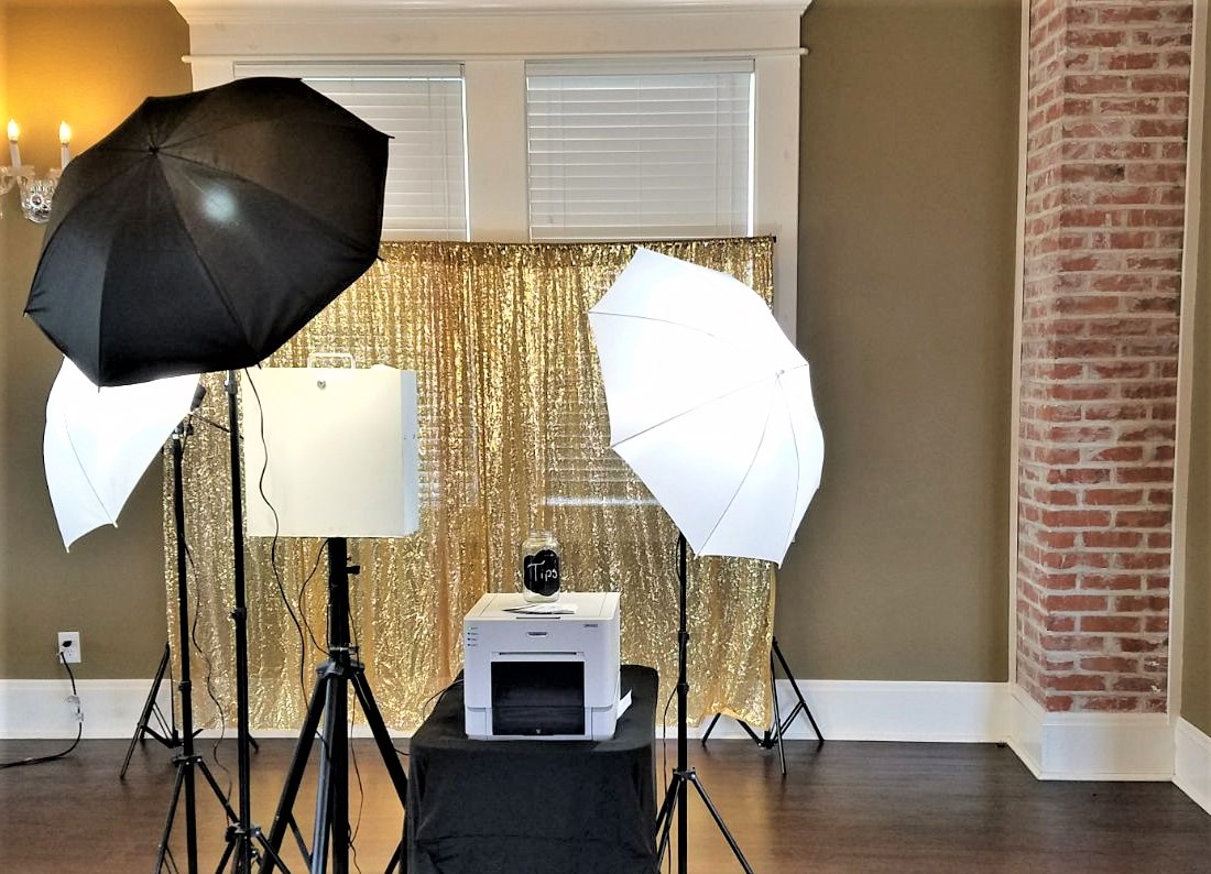 Open Air Photo Booth With Gold Backdrop