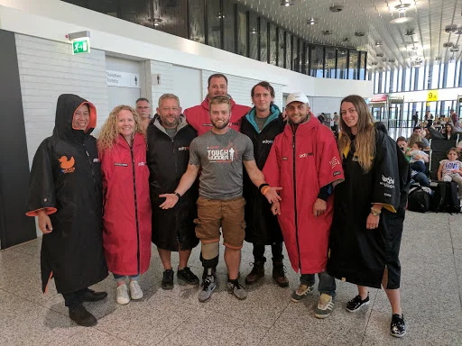At the airport in Germany, returning from my 10th Tough Mudder
