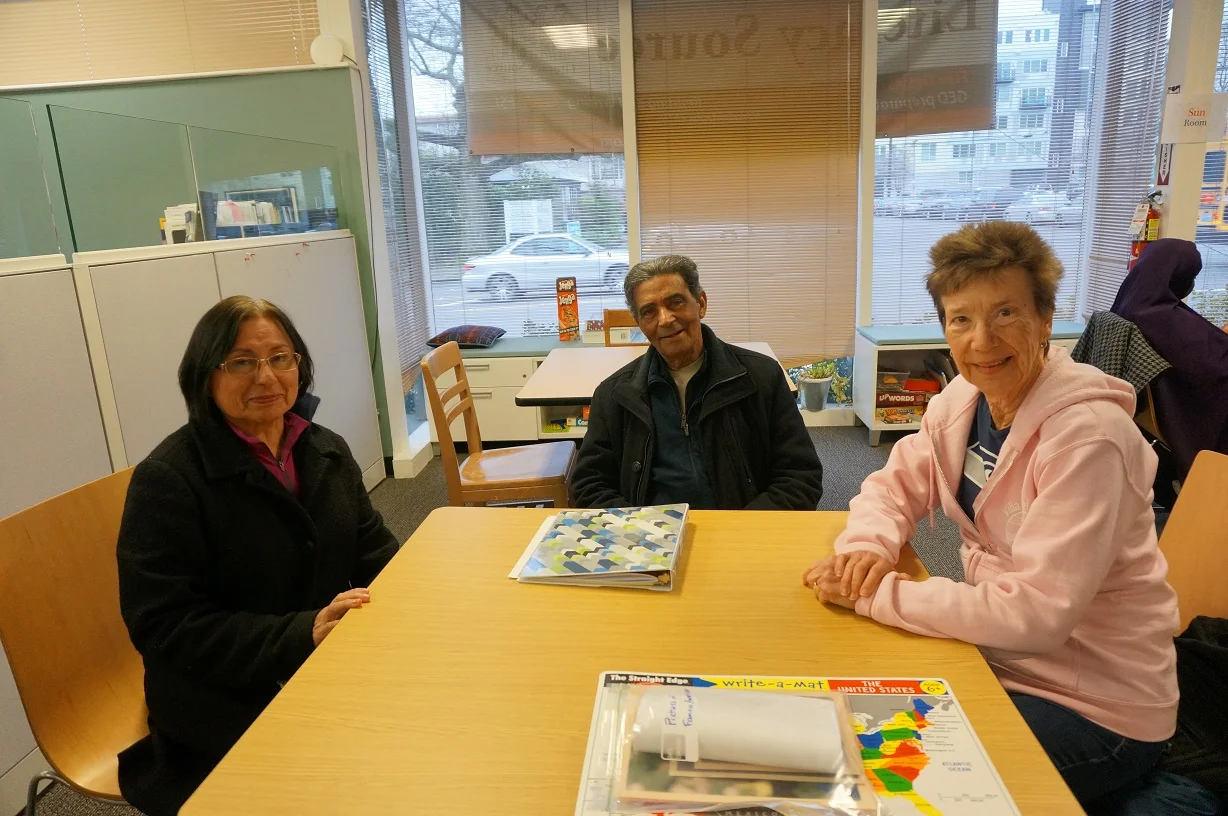 Rafael with his partner Estela (left) and their tutor, Teresa